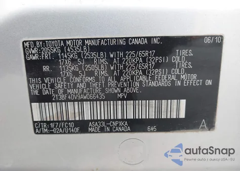 2010 Toyota Rav4 from USA, damaged, VIN 2T3BF4DV9AW066435